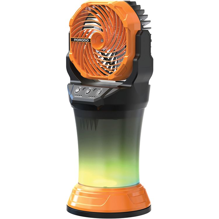 Porodo FreshPulse Portable Misting Fan with Cool Spray, 15000mAh Battery Capacity, 4-5 Hours Charging Time, 2L Water Tank Capacity, 98 Hours Working Time, 50 Lumens Brightness, Remote Control, RGB Lighting - Orange / Black