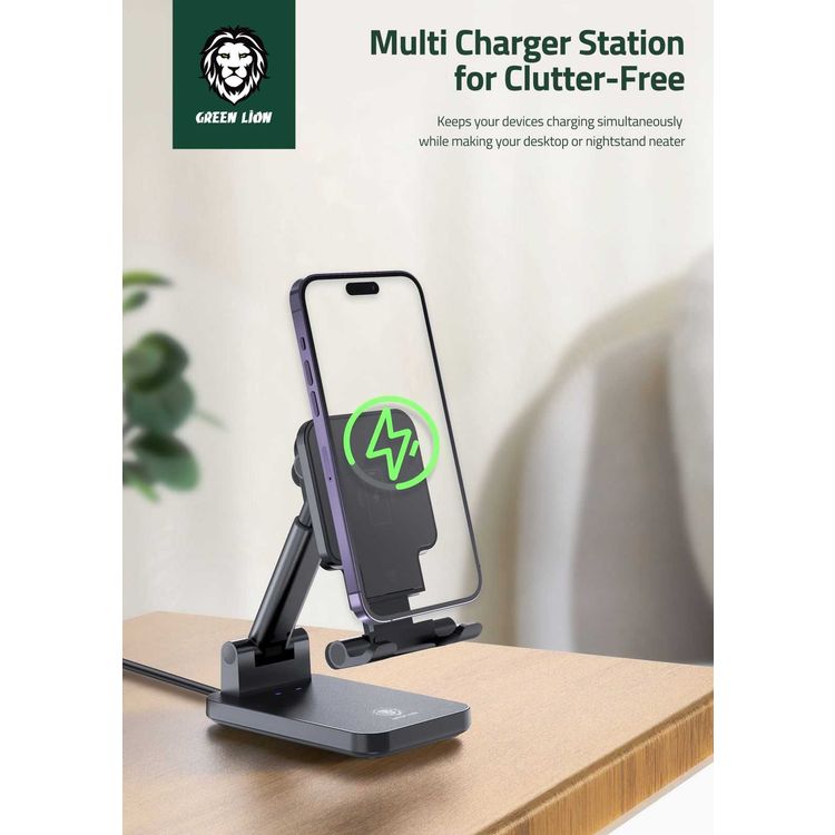 Green Lion Foldable Wireless Charging Stand - Black