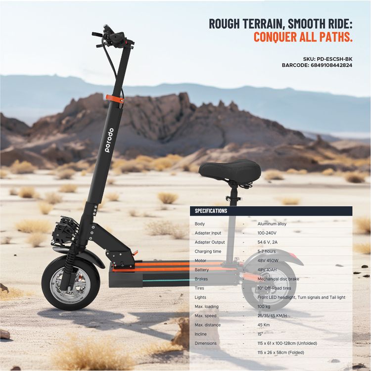Porodo Lifestyle Electric Urban Off-Road Scooter  - Black