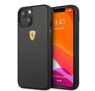 CG MOBILE Ferrari Real Carbon Hard Case Metal Logo Compatible for iPhone 13 (6.1") Scratches Resistant, Easy Access to All Ports