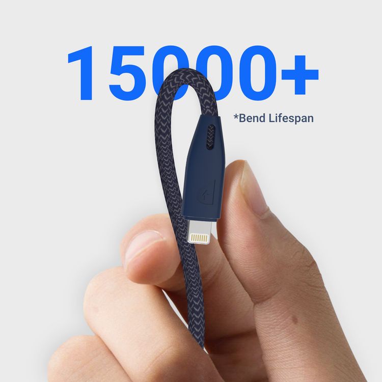 Powerology USB-C to Lightning Braided Cable with 2m Length, Fast Charging & Data Sync, Overheat & Overcurrent Protection, MFI Device Compatible, Fire-Resistant PVC Material - Blue