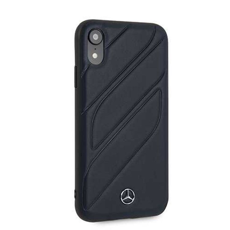 CG MOBILE Mercedes-Benz New Organic I Genuine Leather Hard Phone Case for iPhone Xr Officially Licensed - Navy