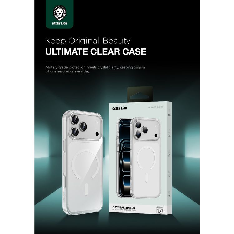Green Lion Crystal Shield Ultra-Clear MagSafe Case for iPhone 17 Pro Max, Drop Protection, Camera Protection, Comfortable Grip, Slim & Lightweight Design - Clear