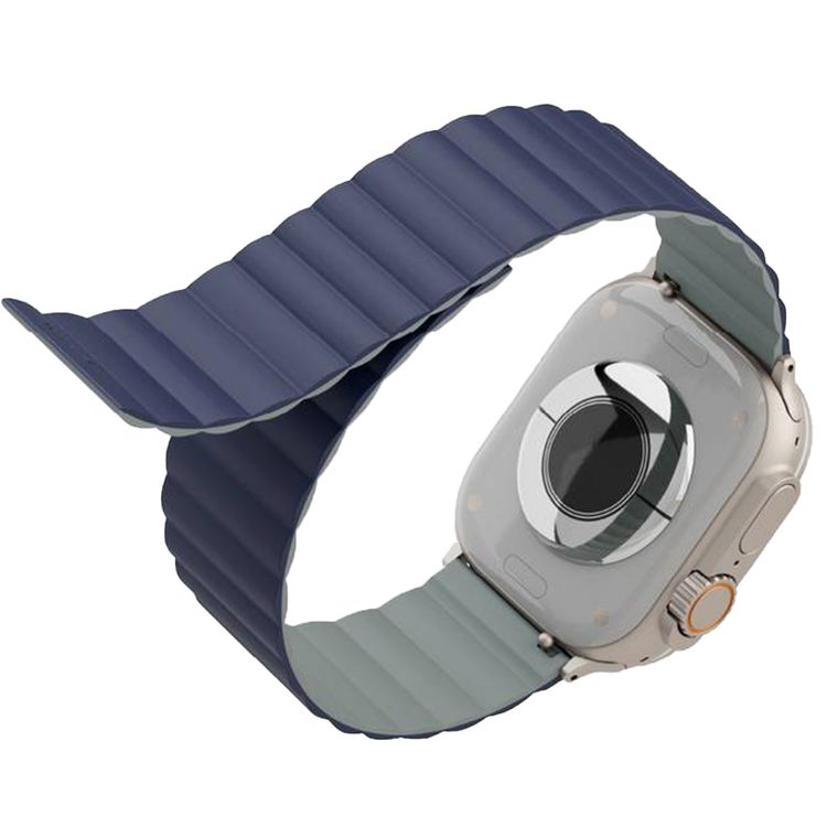 Levelo Cosmo Silicone Watch Strap with Magnet for Apple Watch 49/45/22mm, Hypoallergenic Material, Compatible with SE, Series 8, 7, 6, 5, 4 & 3, Detachable Interface, Dual-Color Design - Blue / Gray