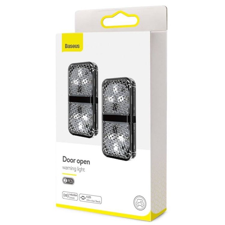 Baseus Door Open Warning Light with LED Lamp, Aluminum + ABS + PC, Waterproof, 2 Pieces - Black