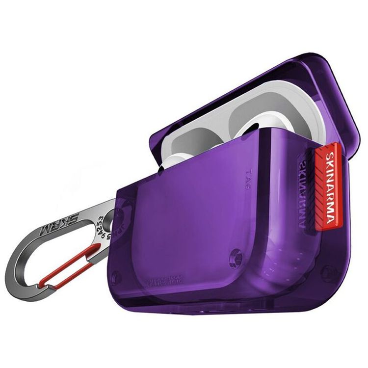 Skinarma Saido Case Compatible with both AirPods Pro 1st and 2nd Gen, Sturdy zinc-Alloy Hook Carabiner, Full 360º Protection that Covers Intire Case - Purple