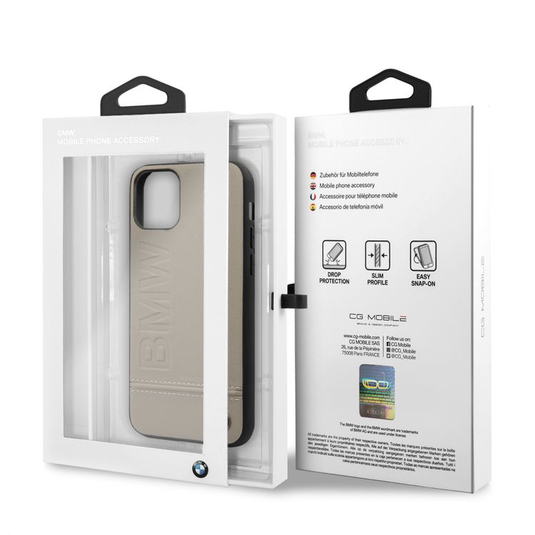 CG Mobile BMW Logo Imprint Hard Case Compatible For iPhone 11 Pro (5.8") , Shock Resistant, Scratches Resistant, Easy Access to All Ports, Suitable with Wireless Chargers - Taupe
