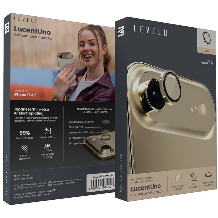 Levelo LucentUno Camera Lens Protector with 99%  Transmittance for iPhone 17 Air, Anti-Fingerprint, Anti-Scratch, Double-Sided AR Glass, Oleophobic Coating, Multi-Layer Protection, Strong Adhesive - Gold