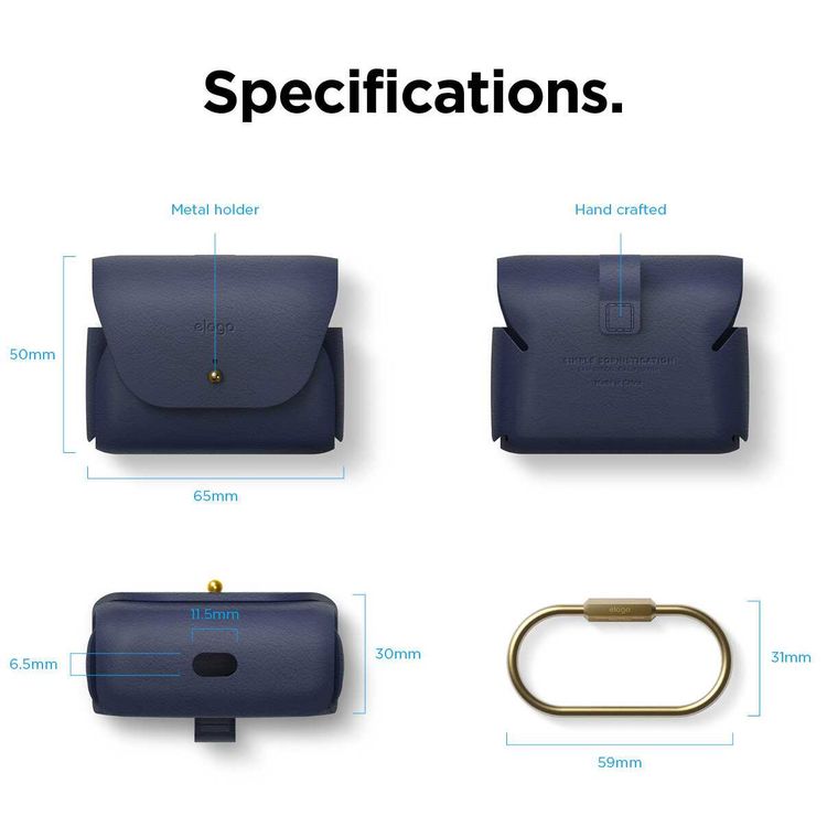 Elago Genuine Leather Case Compatible w/ Apple Airpods Pro, Vintage Design, Supports Wireless Charging, Brass Ring Holder, Anti-Slip, Shock Proof, Bring as Keychain - Jean Indigo