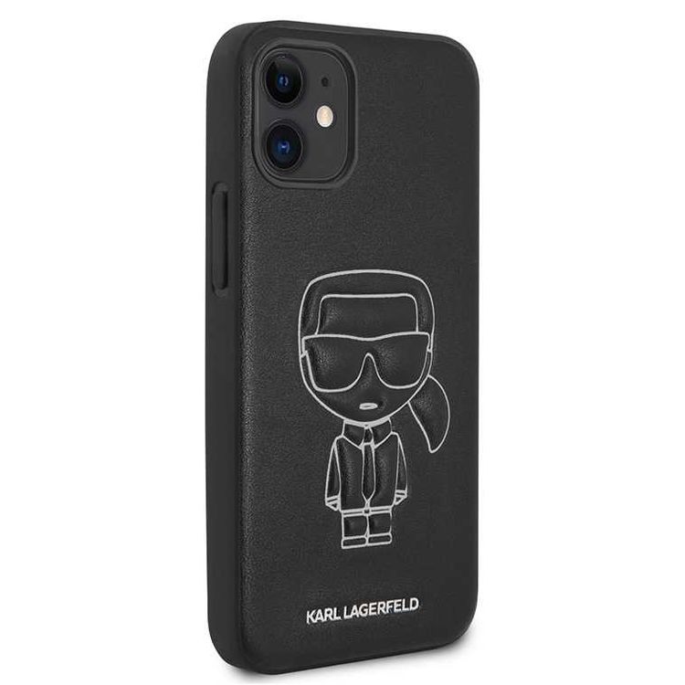 Karl Lagerfeld PU Leather Case Ikonik Outline Embossed and Metal Logo for Apple iPhone 12 Mini (5.4 ) - White