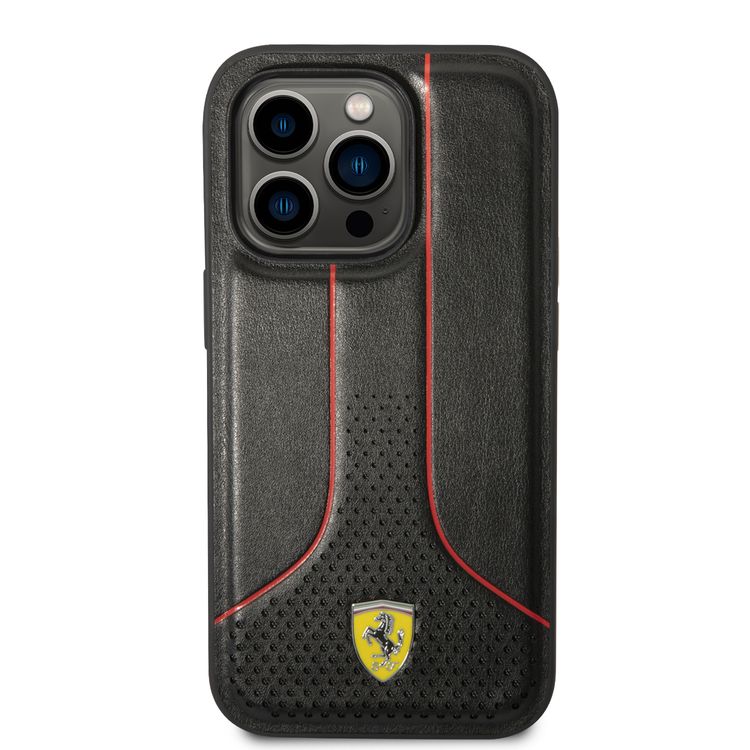 Ferrari PU Leather Smooth And Perforated Case iPhone 14 Pro - Black