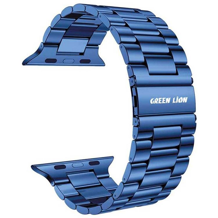 Green Lion Link Stainless Steel Strap for Apple Watch 42/44/45/49mm, Double Button Folding Clasp, Lightweight & Easy to Install, Comfortable to Wear, Waterproof - Blue
