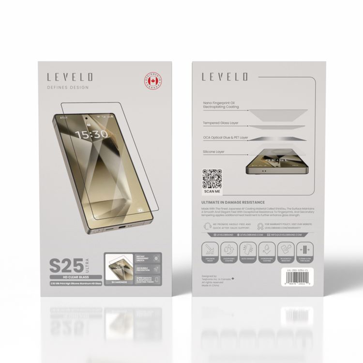 Levelo 2.5D Silk Print HD Clear Glass for Samsung Galaxy S25 Ultra, High Silicone Aluminum, 0.25mm Ultra Thin, Scratch-Resistant, Oleophobic & Hydrophobic Coating, Instant Fingerprint Unlock, Air Bubble Prevention, Explosion- Proof, Auto-Exhaust - Clear