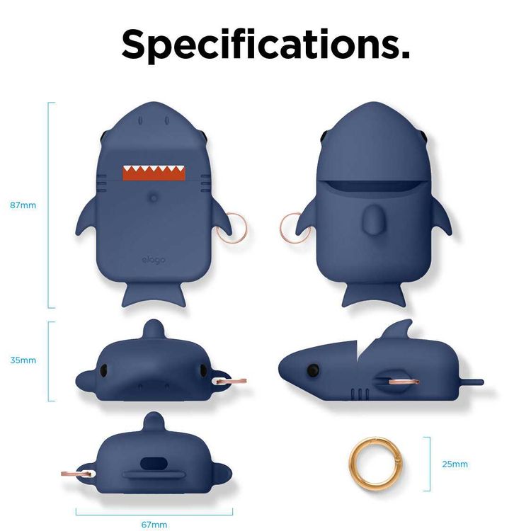 Elago Shark Case Compatible for Apple Airpods, Protect with Style, Durable Premium Silicone, Special Anti-Slip Coating in Cap, Lightweight, Bring It Anywhere w/ You - Jean Indigo