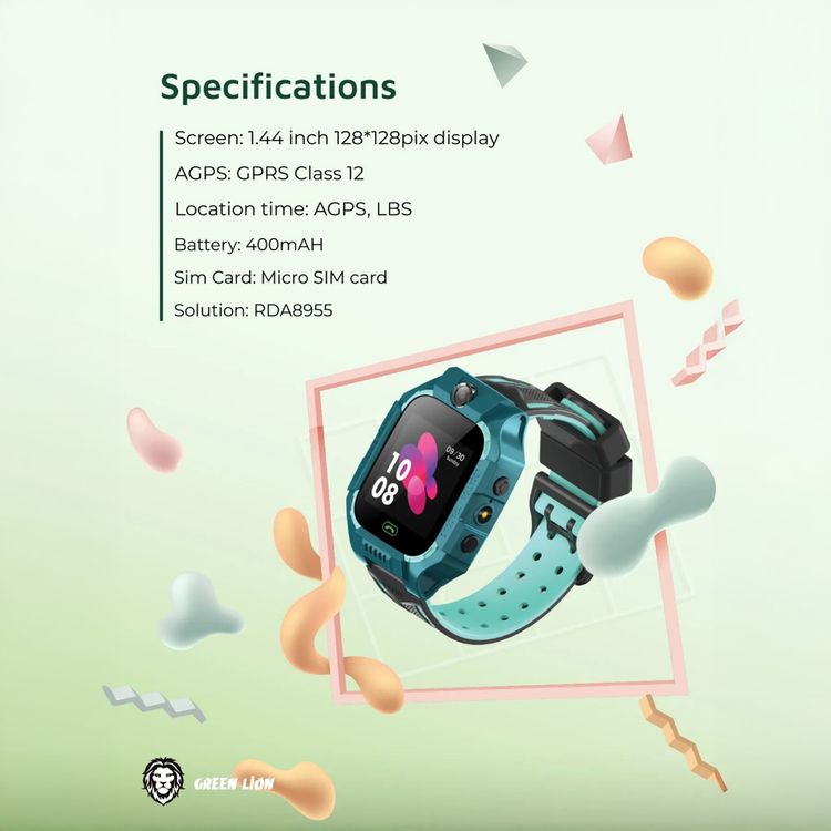 Green Lion 2G Kids Smart Watch Series 5 with SOS Alarms, Two-Way Calling, 5 Days Stand-By Time, 1.44" Screen Size, 128 × 128 Resolution, Location & Trace Monitor - Blue