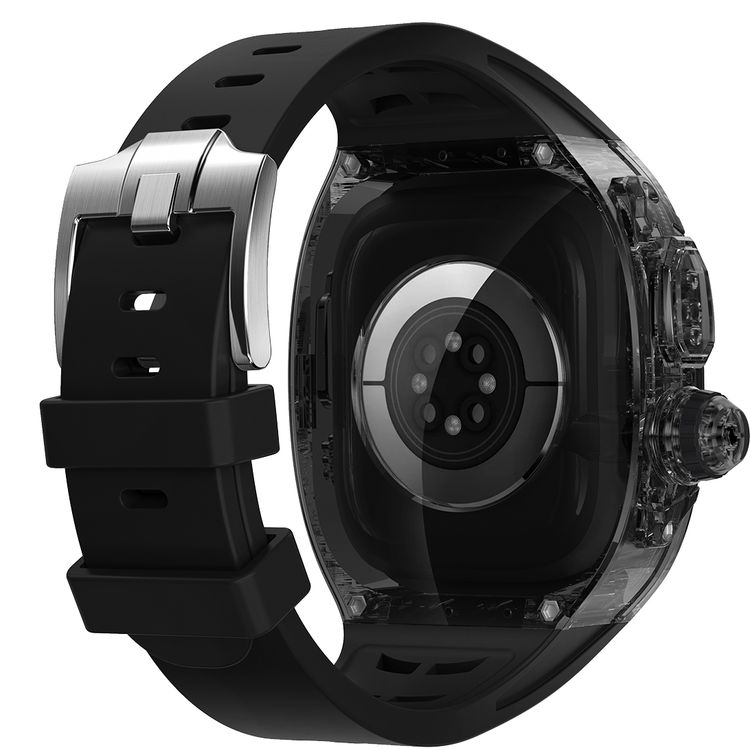 Green Lion La Royal Silicone Strap Case with Button Design for Apple Watch Ultra 49mm, Fall Protection, Easy Installation, Shockproof, Water Resistant - Black / Black