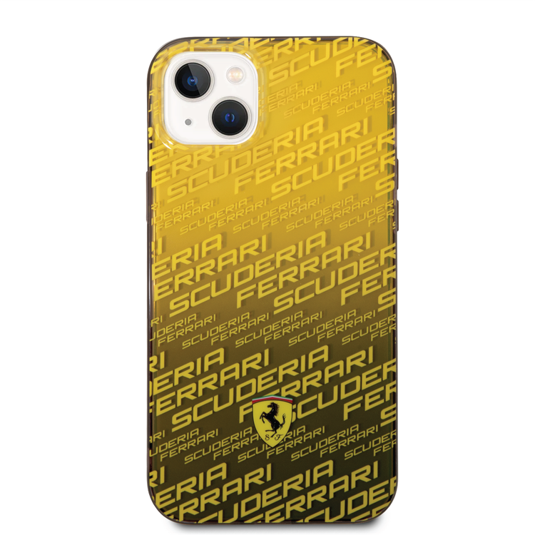 Ferrari Gradient PC/TPU Case with Allover Scuderia & Dyed Bumper iPhone 14 Compatibility - Yellow
