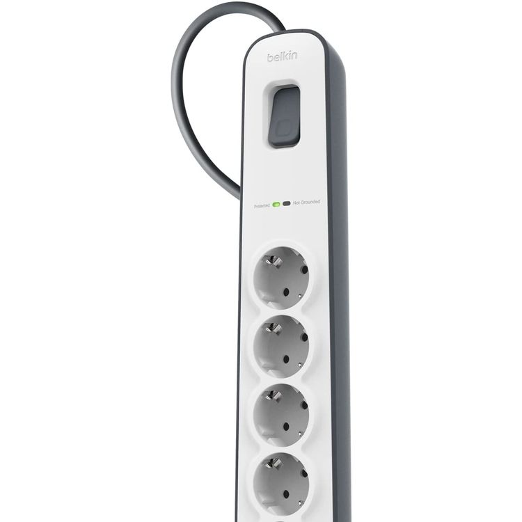 Belkin Surge Master Protector 6 Outputs with 2m Power Cable EU, Surge Strip Compatible for DVD Player, Gaming Console, Speakers & Other Medium-sized Appliances - White