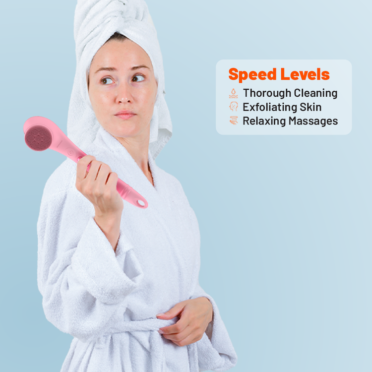 Porodo Lifestyle Electric Body Brush, Soft Bubble Loofah, Soft Cleaning Bristle, 2 Levels Speed, Type-C Charging Port, Soft Silicone Brush - Pink