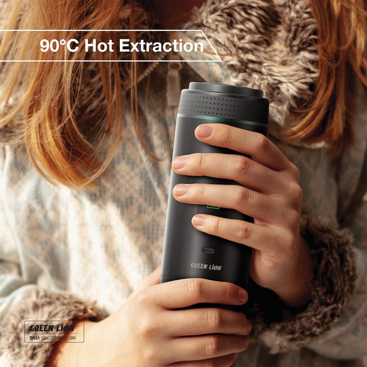 آلة صنع القهوة جرين ليون CAFFEX بقدرة 72 واط، خزان مياه بسعة 80 مل، استخراج ساخن بدرجة حرارة 90°C، استخراج سريع في 70 ثانية، شحن عبر Type-C، سعة البطارية 7500 مللي أمبير - أسود