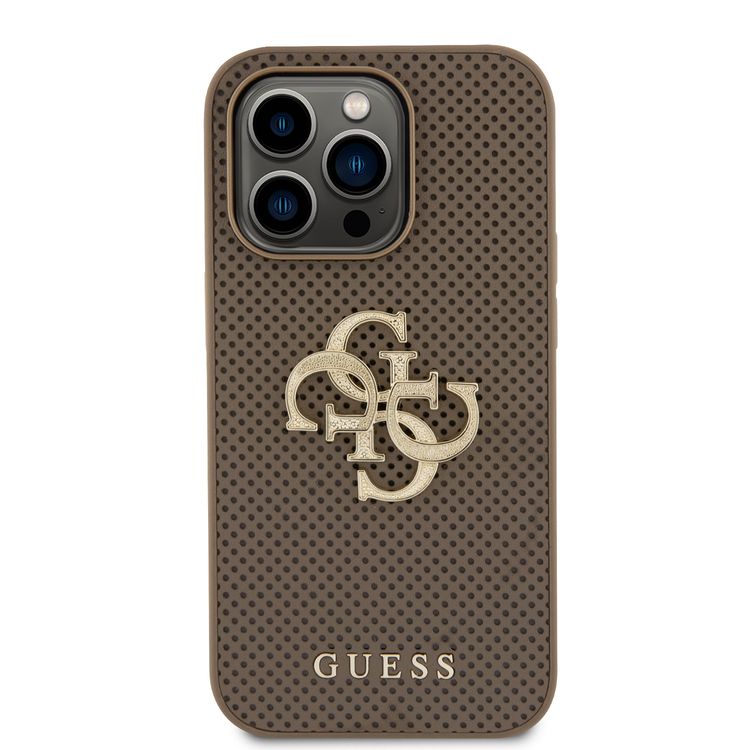 Guess Perforated PU Leather Case with 4G Glitter  - Taupe - iPhone 15 Pro Max