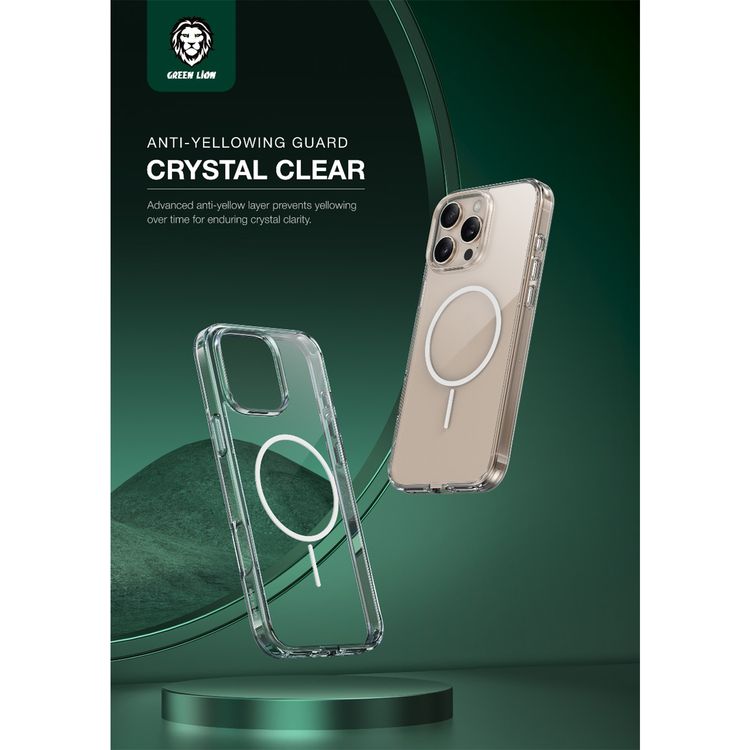 Green Lion Anti-Yellow MagSafe Case for iPhone 16 Pro, Raised Camera Edge, Powerful N52 Magnets, Drop Protection, Shockproof, Crystal Clear Design - Clear