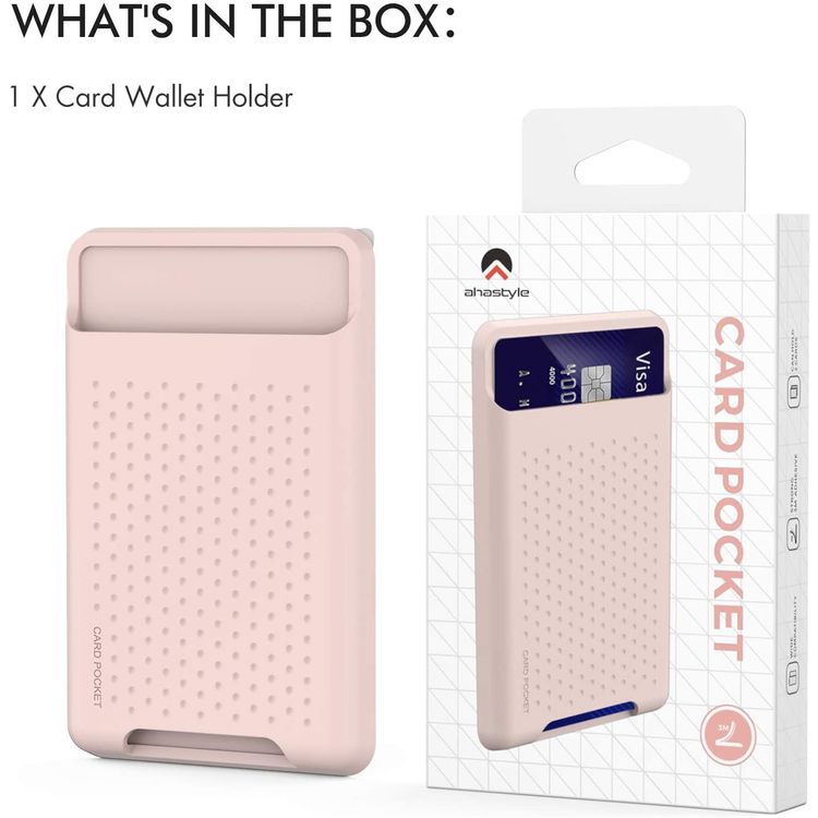 AhaStyle Silicone Card Holder for Smartphone, Phone Back Slot Silicone Wallet Pouch Card ID & Credit Card, Strong Adhesive, Slim Card Holder with iPhone/Android/Samsung Galaxy Pink