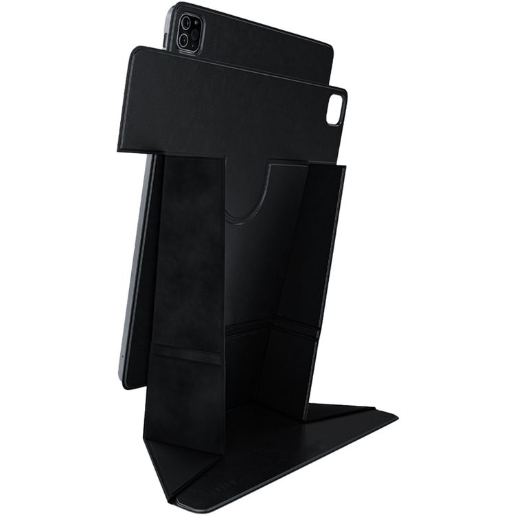 حافظة Levelo Folio Elegante لجهاز iPad Pro 12.9" 2022، دوران 360°، تصميم متعدد الطيات، مصنوعة من مواد بنمط جلد PU، مقاومة للبقع، غلاف مغناطيسي قوي - باللون الأسود
