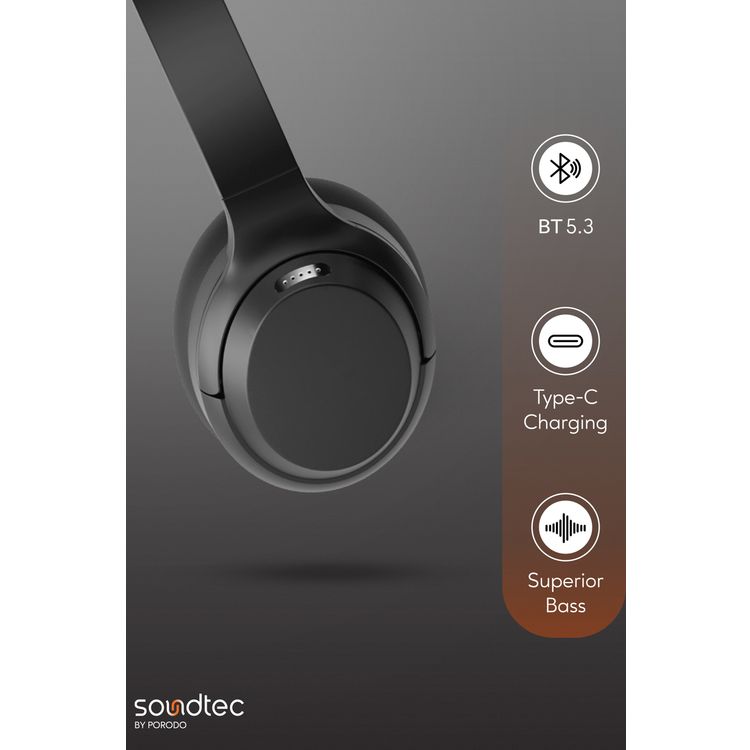 Porodo Soundtec Hush Wireless Over-Ear ANC Headphone - Black