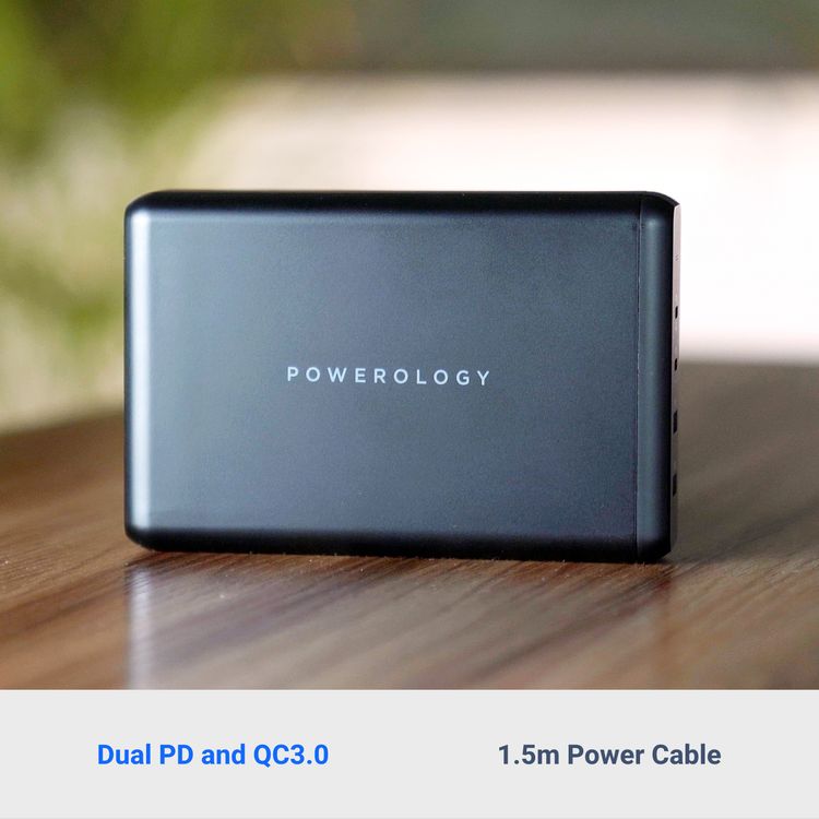 Powerology 4-Port Quick Charging Power Terminal with 156W Power Delivery, 3-Pin UK Plug, Laptop Charging Compatibility, PowerDash 3.0 Technology - Black