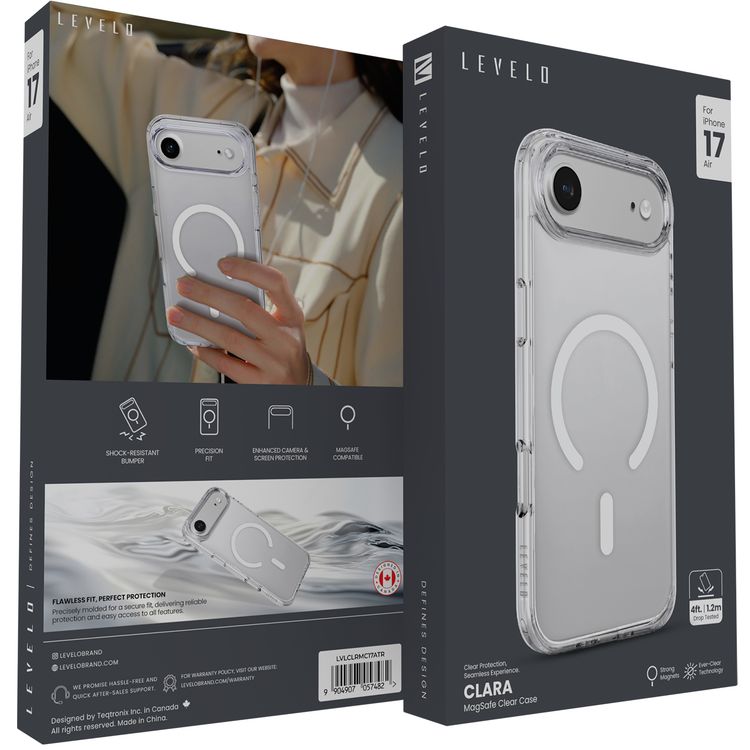 Levelo Clara Clear Case with MagSafe Compatibility for iPhone 17 Air , Enhanced Camera & Screen Protection, Precision Fit, Shock-Resistant Bumper, Ever-Clear Technology, Drop-Tested - Transparent