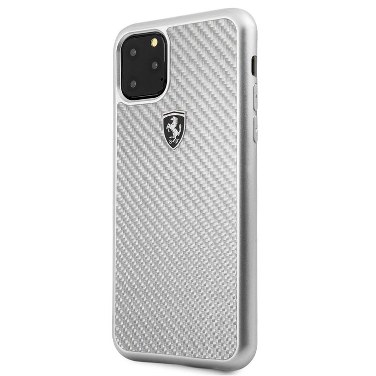 CG MOBILE Ferrari Heritage Real Carbon Hard Phone Case Compatible for Apple iPhone 11 Pro Max (6.5") Anti-Scratch Mobile Case Officially Licensed - Silver