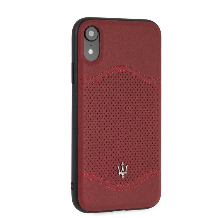 Maserati Granlusso Genuine Leather Hard Case for iPhone Xr - Burgundy