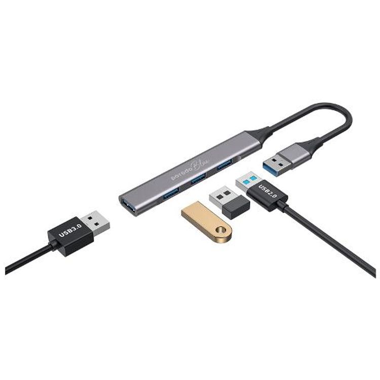 Porodo Blue 4 in1 USB-A Hub to 1 x USB-A 3.0 5Gbps and 3 x USB-A 2.0 480Mbps - Black