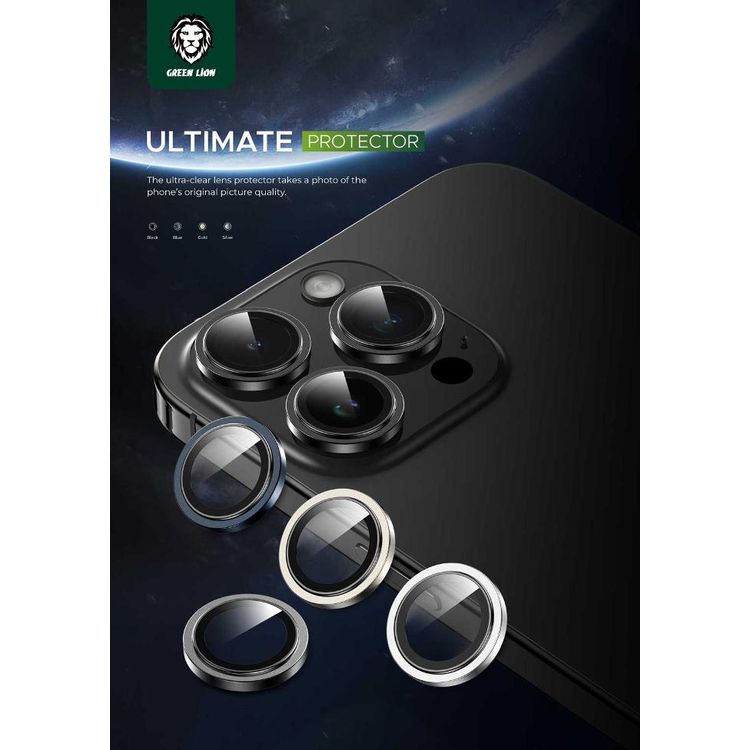 Green Lion HD Plus Camera Lens For iPhone 15 Pro/ 15 Pro Max, Anti Fingerprint & Anti Scratch, High Transparency, Water Resistant, Shatter Protection, Anti-Glare Coating - Black 