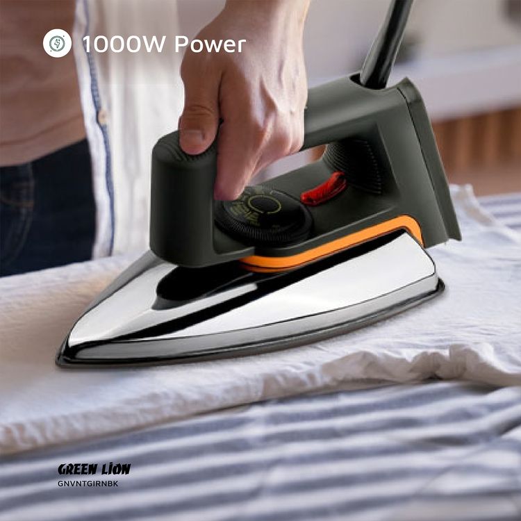 Green Lion Vintage Iron with 1000W Rated Power, Adjustable Thermostat, Indicator Light, Dry Function, Non-Stick Sole Plate, Overheat Protection - Black / Silver