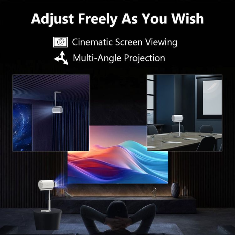 Porodo Lumos Smart HD Projector with Adjustable Telescopic Stand, 100" Ultra Wide Screen, Android 13, Remote Controller, 2.69" LCD Panel Size, ×1 HD Multimedia & ×1 USB-A & ×1 Audio Inerface, 50"-100" Projection Size, 1.2-4m Projection Distance, Cinematic Screen Viewing - White