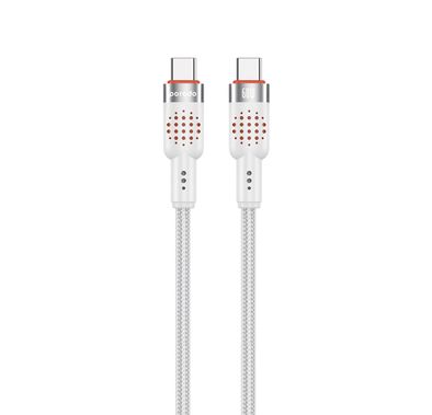 Porodo Braided Type-C to Type-C Cable with 60W Power Delivery, 1.2m Cable Length, 480Mbps Transfer Speed, More than 15,000 Bends Lifespan, Tangle-Free Design - White