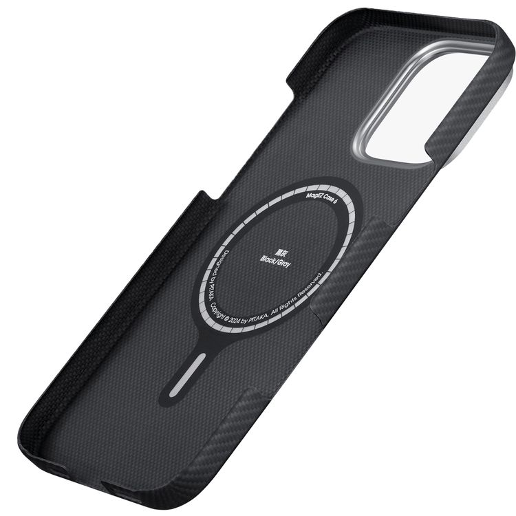 Pitaka Ultra Slim Case for iPhone 16 Pro, Compatible with MagSafe, 3D Grip Textured, Raised Camera Lip - Black / Gray