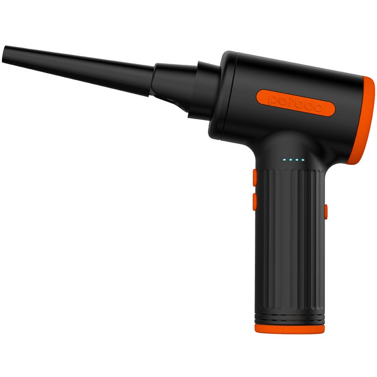 Porodo Handheld Air Duster with 6 Replaceable Nozzles, Up to 30 Minutes Working Time, Air Vacuum Function, 7500mAh Battery Capacity, 3 Speed Levels - Black