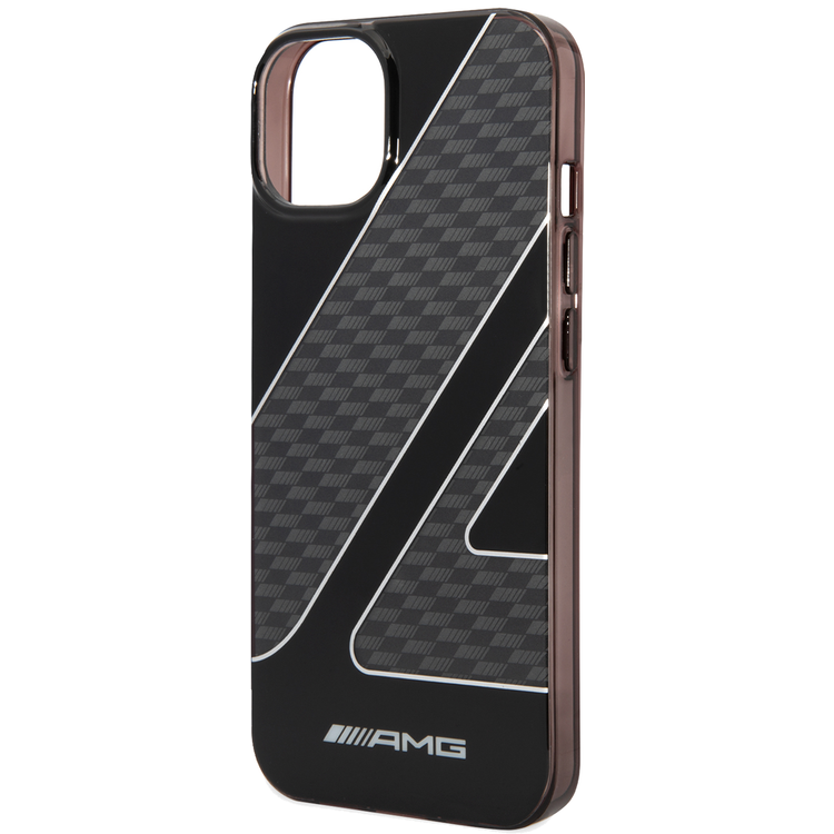 AMG Transparent Double Layer Case with Checkered Flag Pattern Crystal Case iPhone 14 Plus Compatibility - Black
