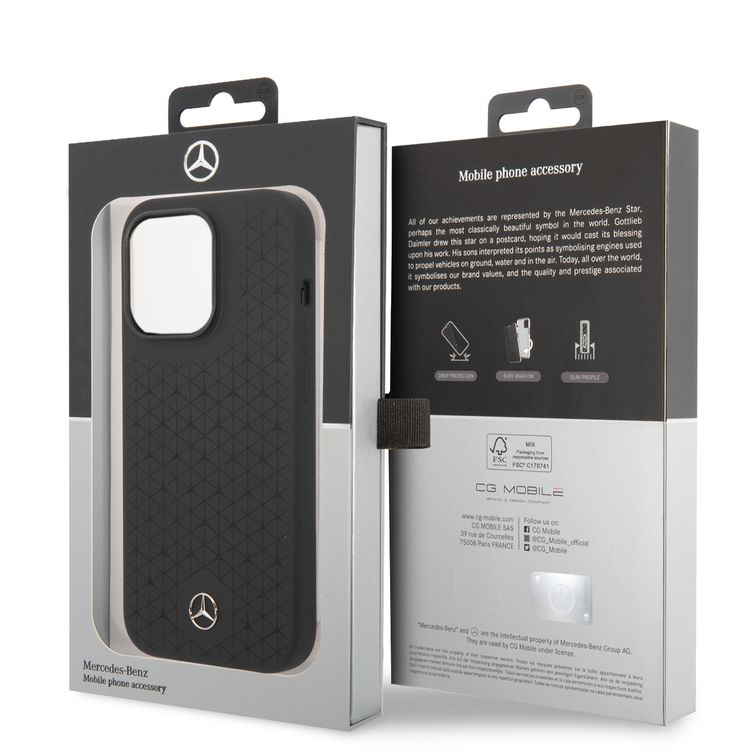 Mercedes-Benz Liquid Silicone Case with Large Star Pattern iPhone 14 Pro Compatibility - Black