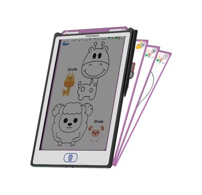 جهاز لوحي للكتابة LCD للأطفال من بورودو مزود ببطاقات نسخ، شاشة شفافة مقاس 8.5 بوصة، زر مسح، قفل شاشة بمفتاح واحد - أسود
