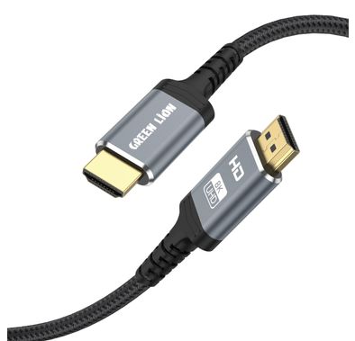 Green Lion 8K HDMI to HDMI Cable with 48Gbps bandwidth, 8K@60Hz Resolution, HDMI 2.1, 3 m Cable Length, Mirror & Extend Modes, Braided Cable - Black