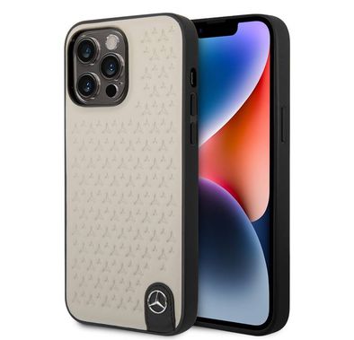 CG MOBILE Mercedes-Benz Genuine Leather Case With Star Pattern, Compatible w/ 14 Pro (6.1") Protective Cover, Scratch & Drop Protection, Wireless Charger Compatibility - Grey