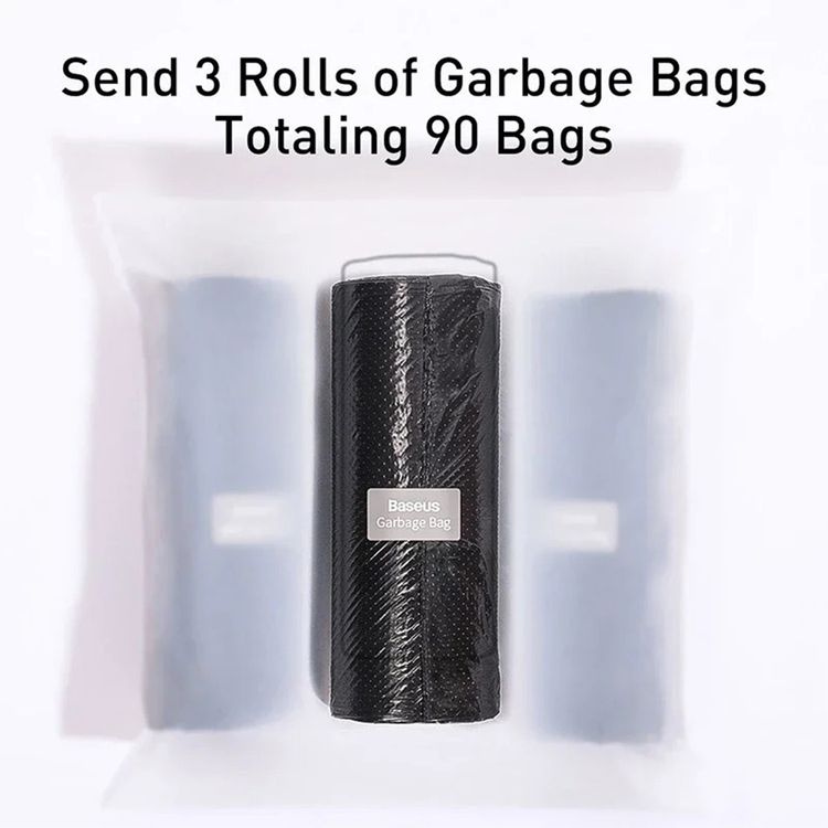 Baseus Large Garbage Bag for Back Seat of Cars, Magnetic Closure, Easy Attachment with Hooks, 5kg Maximum Weight Load, Waterproof and Leakproof - Black