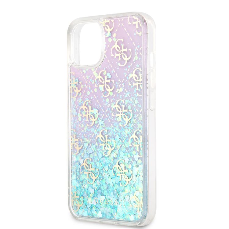 CG MOBILE Guess Liquid Glitter Case with 4G Pattern Gradient Background for iPhone 13 (6.1") Shock Absorption & Drop Protective Suitable with Wireless Chargers Officially Licensed Iridescent
