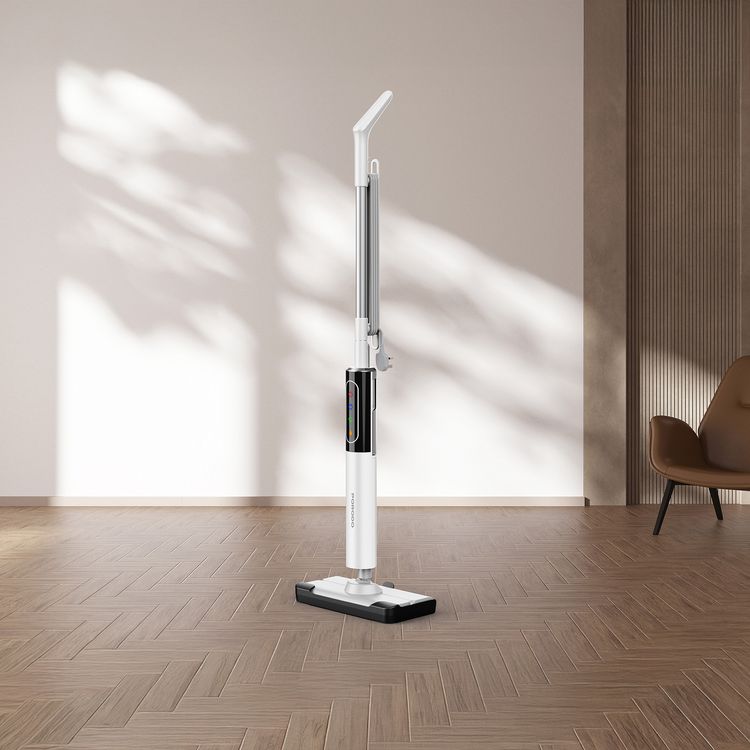 ممسحة بخار Porodo Rapidsteam بتحكم باللمس مع مستويين للبخار، تغطية من الحافة إلى الحافة، بخار عالي القوة، وحدة محمولة قابلة للفصل، تحكم باللمس LED، وقت تسخين 15 ثانية، سعة خزان ماء 350 مل، تنظيف متعدد الأسطح - أبيض