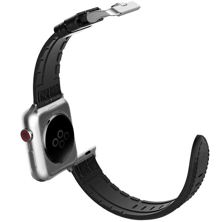 X-Doria Hybrid Leather Band for Smartwatch - Fit & Comfortable Replacement Wrist Band - Sweatproof - Adjustable Straps Compatible for Apple Watch 42mm / 44mm  - Black Croc
