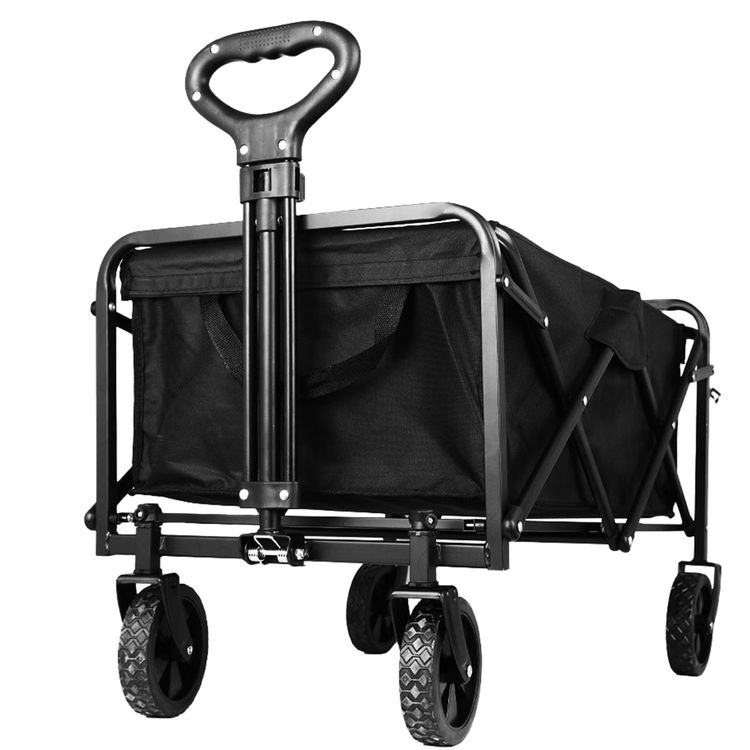 Green Lion Folding Wagon Cart with 100kg Load Capacity, Fast Set-Up & Fold, Adjustable Handle, Foldable - Black